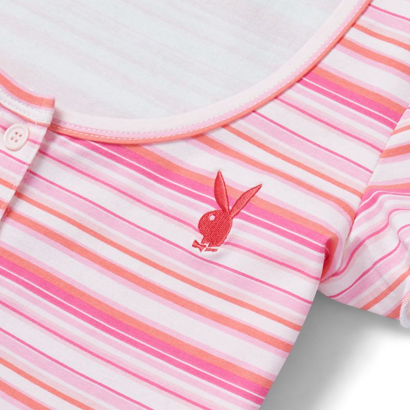 Tank Playboy Crush Stripe Scoop Tee Feminino Rosa | JKPGV5603