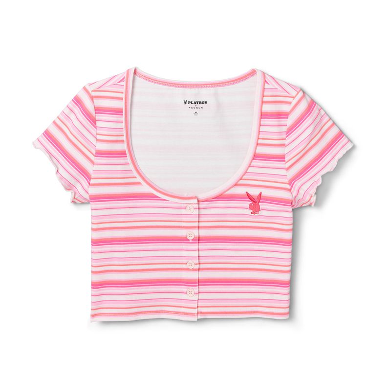 Tank Playboy Crush Stripe Scoop Tee Feminino Rosa | JKPGV5603