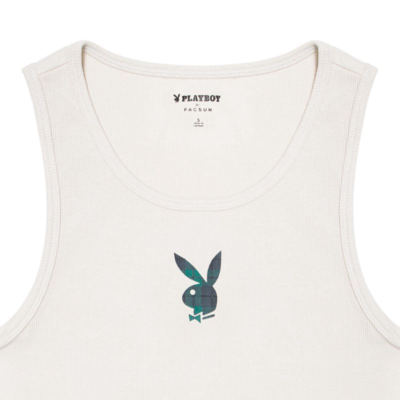 Tank Playboy Plaid Bunny Rib Feminino Branco | TPNVF1742