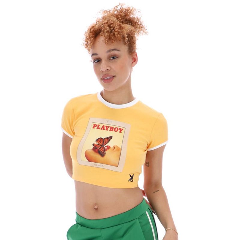 Tank Playboy X Fila Tee Feminino Amarelas | TKFPC9756