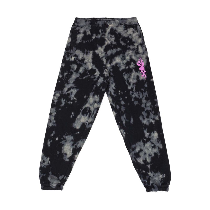 Calças Playboy Bleached Grunge Sweats Feminino Pretas Branco | STKQI8593