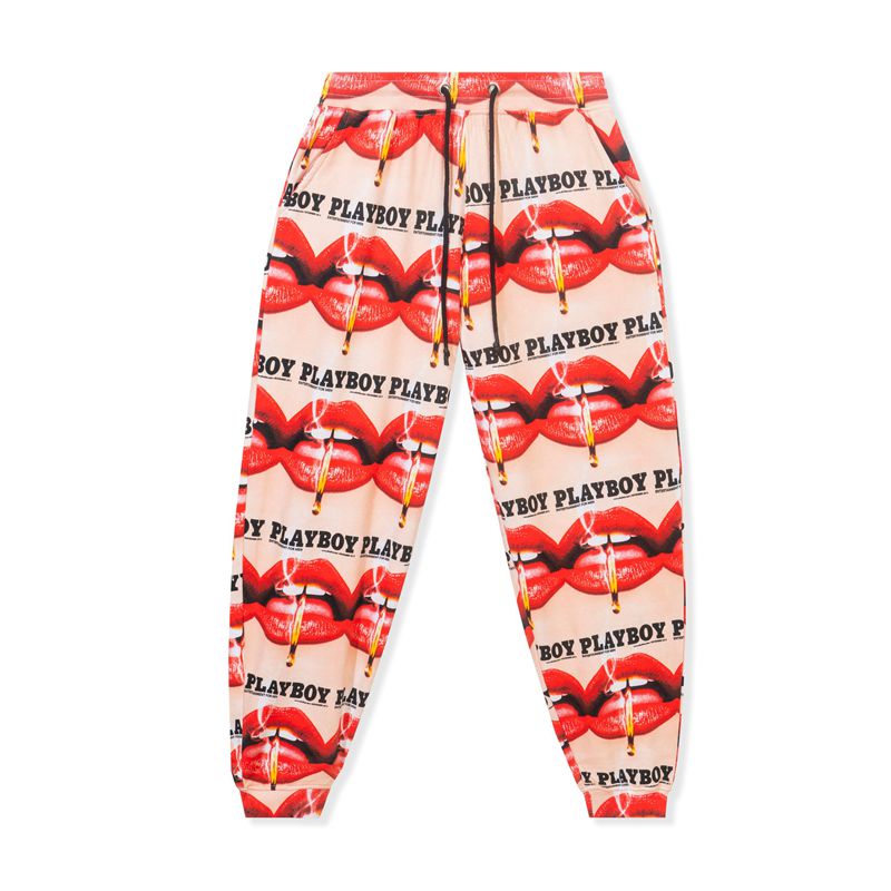 Calças Playboy Lips Print Oversized Jogger Feminino Vermelhas Laranja | NWSPU4876