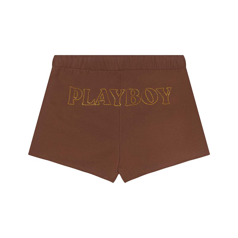 Calções Playboy Masthead Sweat Feminino Chocolate | ONRXP7461