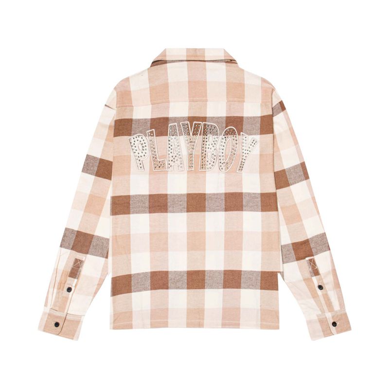 Camisas Playboy Slots Flannel Long Sleeve Masculino Marrom | GASEC1703