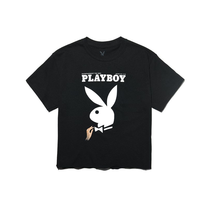 Camiseta Playboy January 1974 Cover Feminino Pretas | LMHZU4597