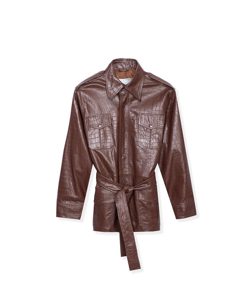 Casaco Playboy Crocodile Couro Safari Feminino Chocolate | SLTGJ6201