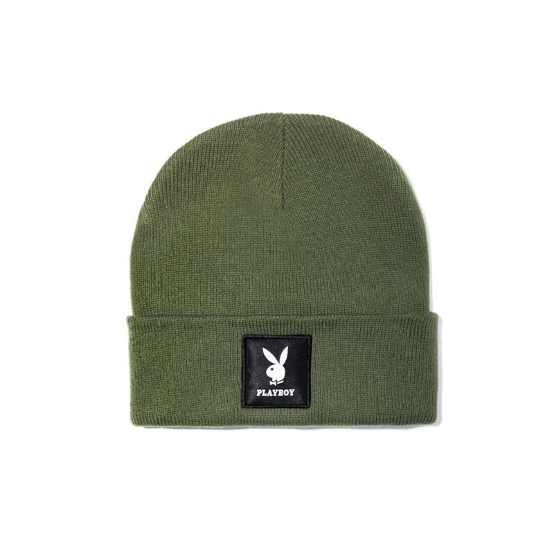 Chapeus Playboy Knit Beanie With Logo Patch Masculino Verdes | DVRCL3704