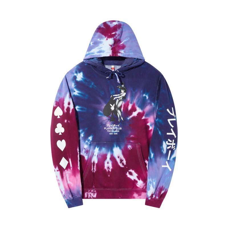 Moletom Com Capuz Playboy Ace Of Spades Tie Dye Masculino Rosa Roxo | KLAEP9125