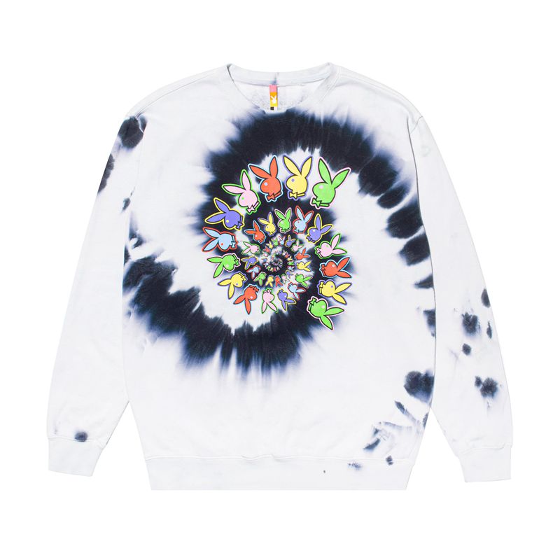 Moletom Com Capuz Playboy Color Bars Spiral Tie-Dye Crewneck Feminino Branco Pretas | PUTBW5014