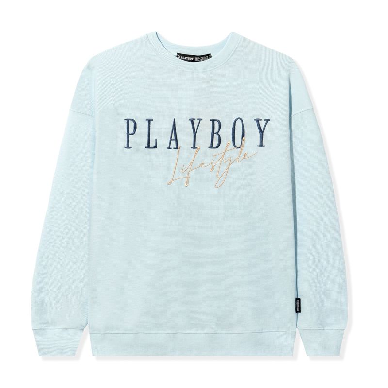 Moletom Com Capuz Playboy Lifestyle Crewneck Feminino Luz Azuis | VMPDT8954