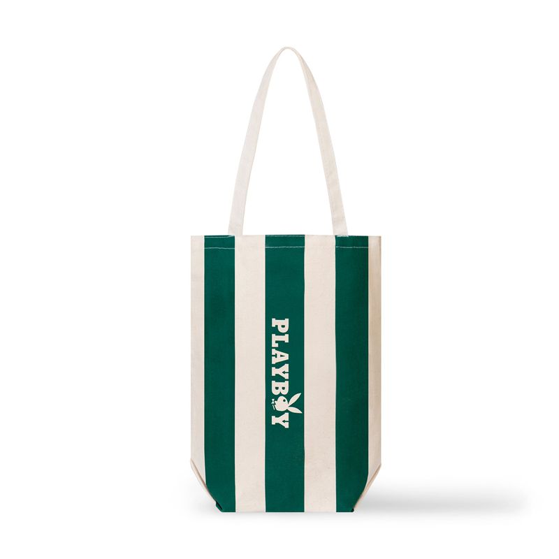 Roupa De Banho Playboy Striped Beach Tote Feminino Branco Verdes | AFDCE4098