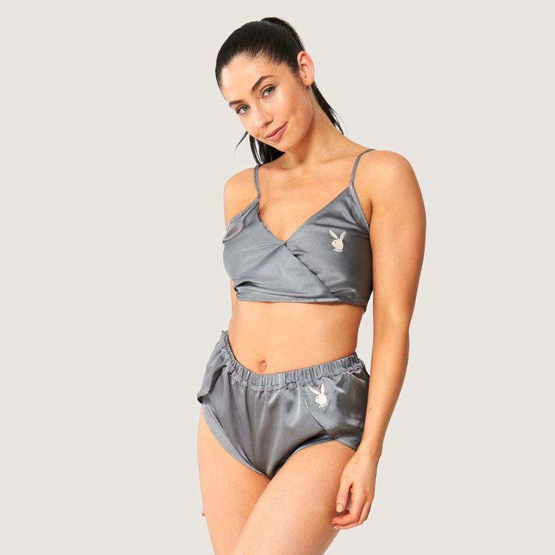 Tank Playboy Lounge Satin Feminino Cinzentas | PRHUJ9354