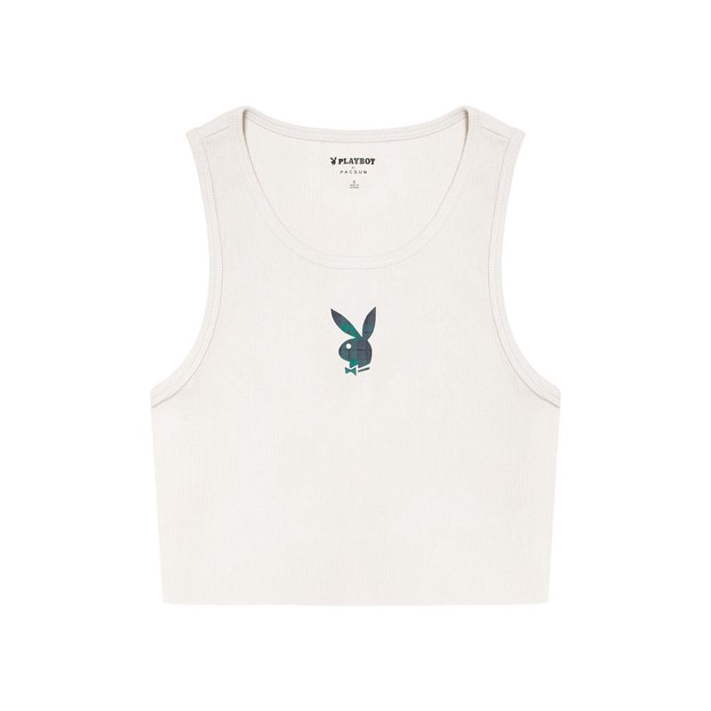 Tank Playboy Plaid Bunny Rib Feminino Branco | TPNVF1742